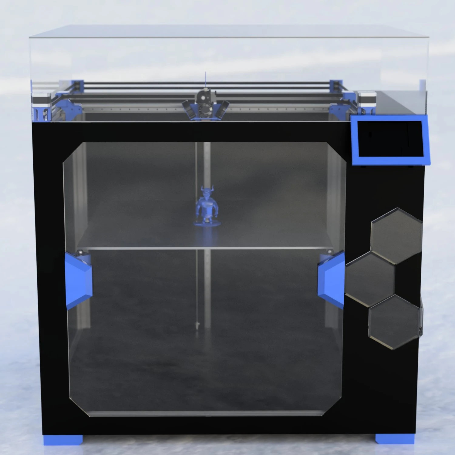 Ymir render with redesigned door handles and internal spool holders (Jun 2021) – original CoreXY design (2020–2021)