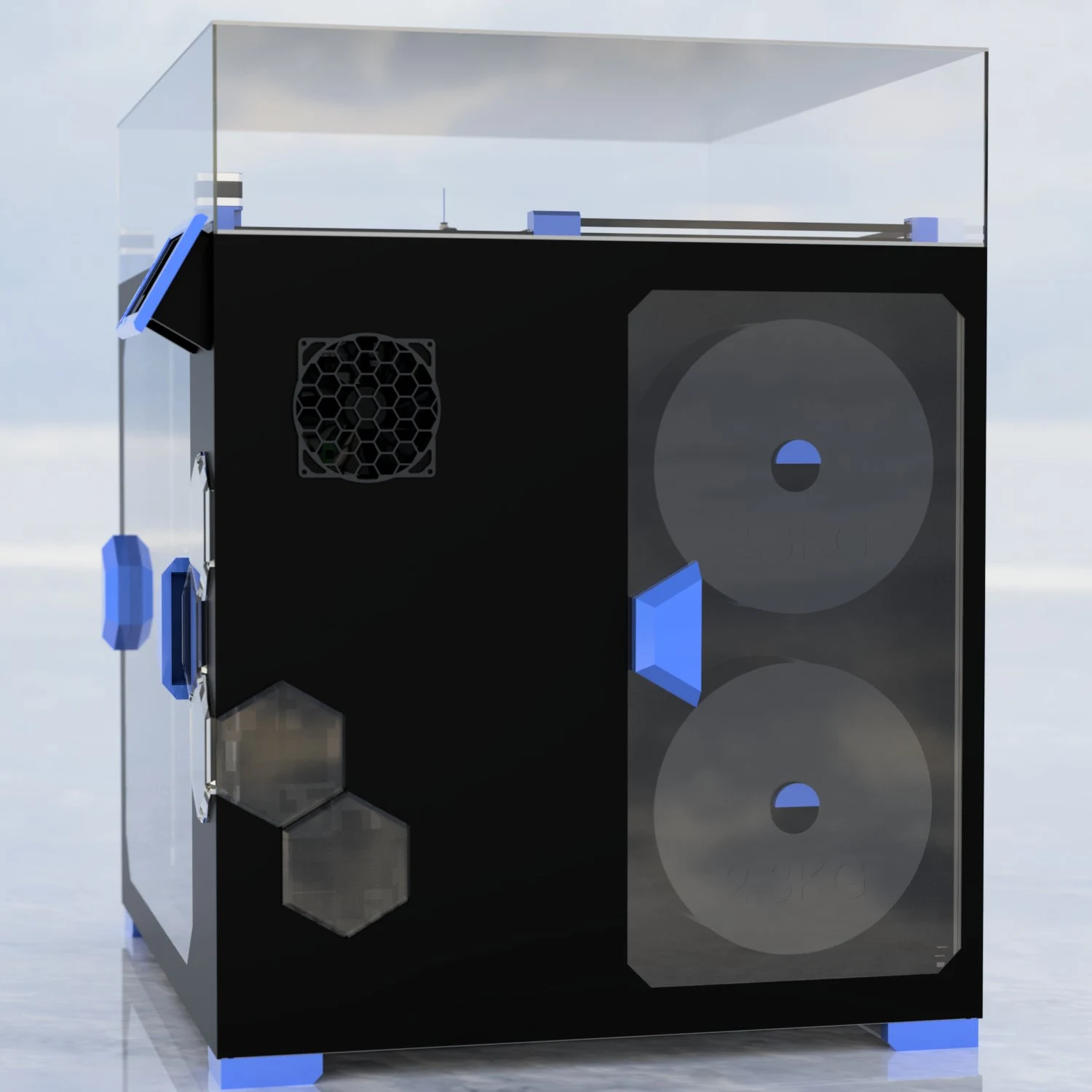 Ymir render with redesigned door handles and internal spool holders (Jun 2021) – original CoreXY design (2020–2021)