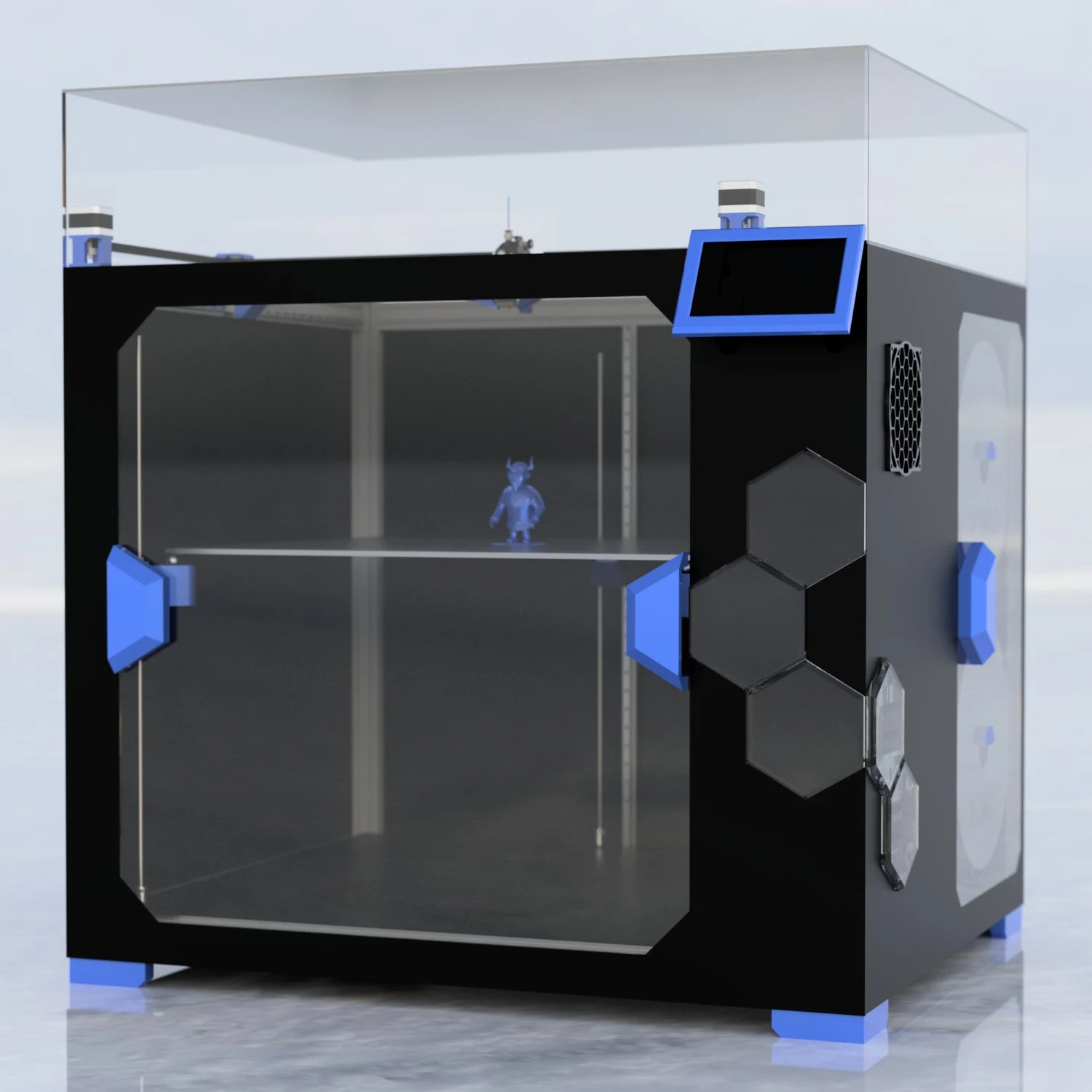Ymir render with redesigned door handles and internal spool holders (Jun 2021) – original CoreXY design (2020–2021)