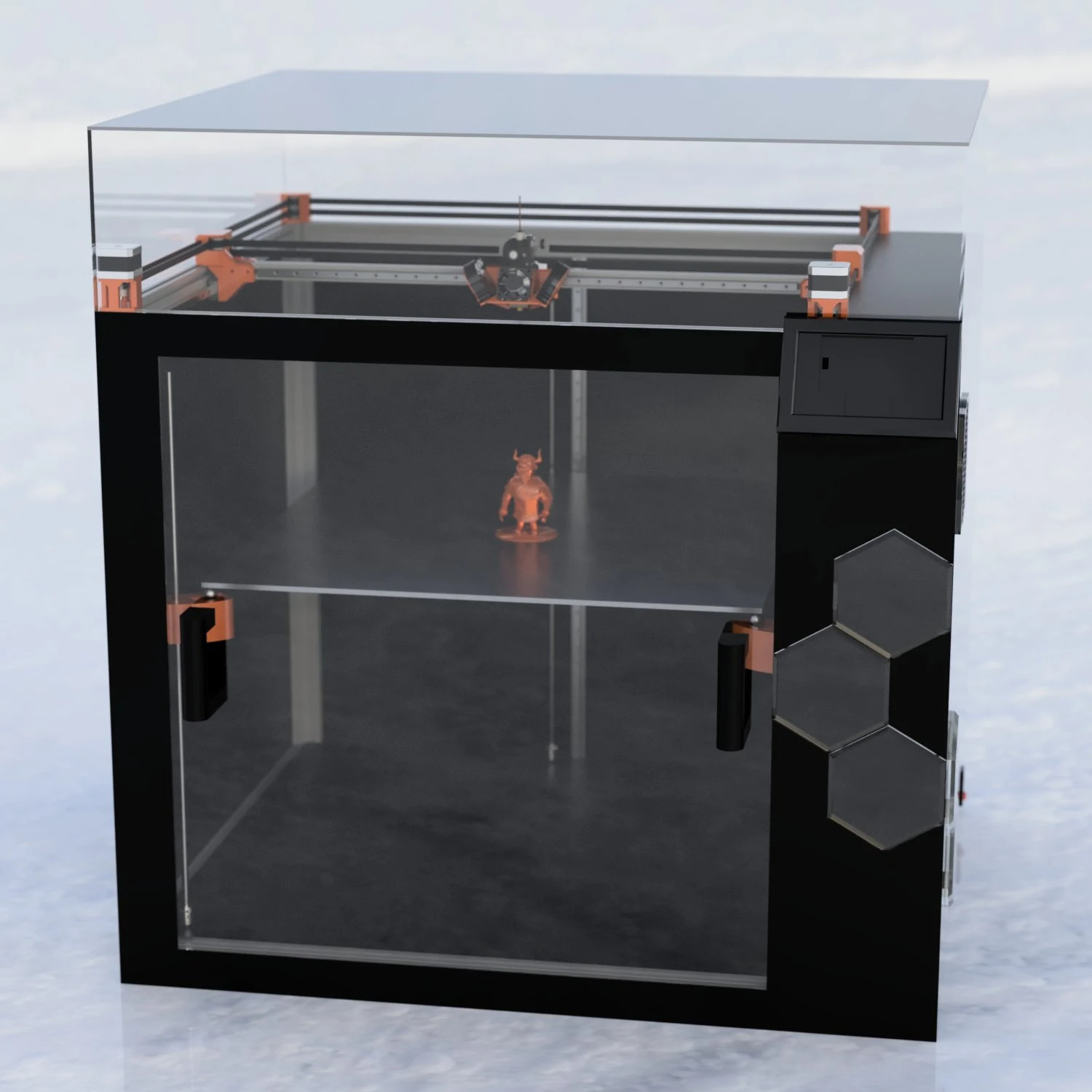 Ymir render with finished CoreXY kinematics (Jun 2021) – original CoreXY design (2020–2021)